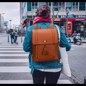 Faux Leather Laptop Backpack, camel color, excellent condition